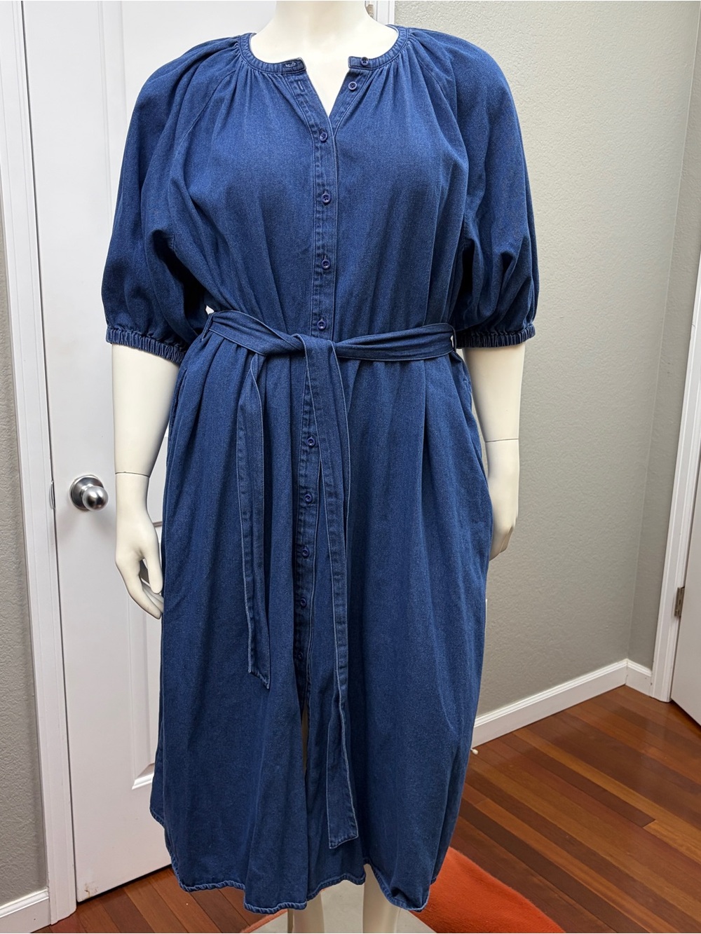 ALIGNE Hibiscus Mid Wash Soft Denim Shirt Dress Belted UK 18